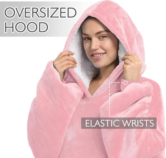 Oversized Blanket Hoodie Sweatshirt, Wearable Sherpa Lounging Pullover for Adults Women Men