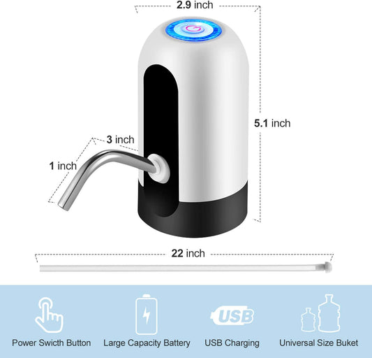 5 Gallon Water Bottle Dispenser, USB Charging Water Bottle Pump, Portable Water Dispenser Pump for Camping (White)