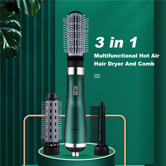 3In1 Electric Volumizer One Step Heat Air Comb Styling Brush Hair Curler Hot Air Hair Dryer Salon Straightener Rotating